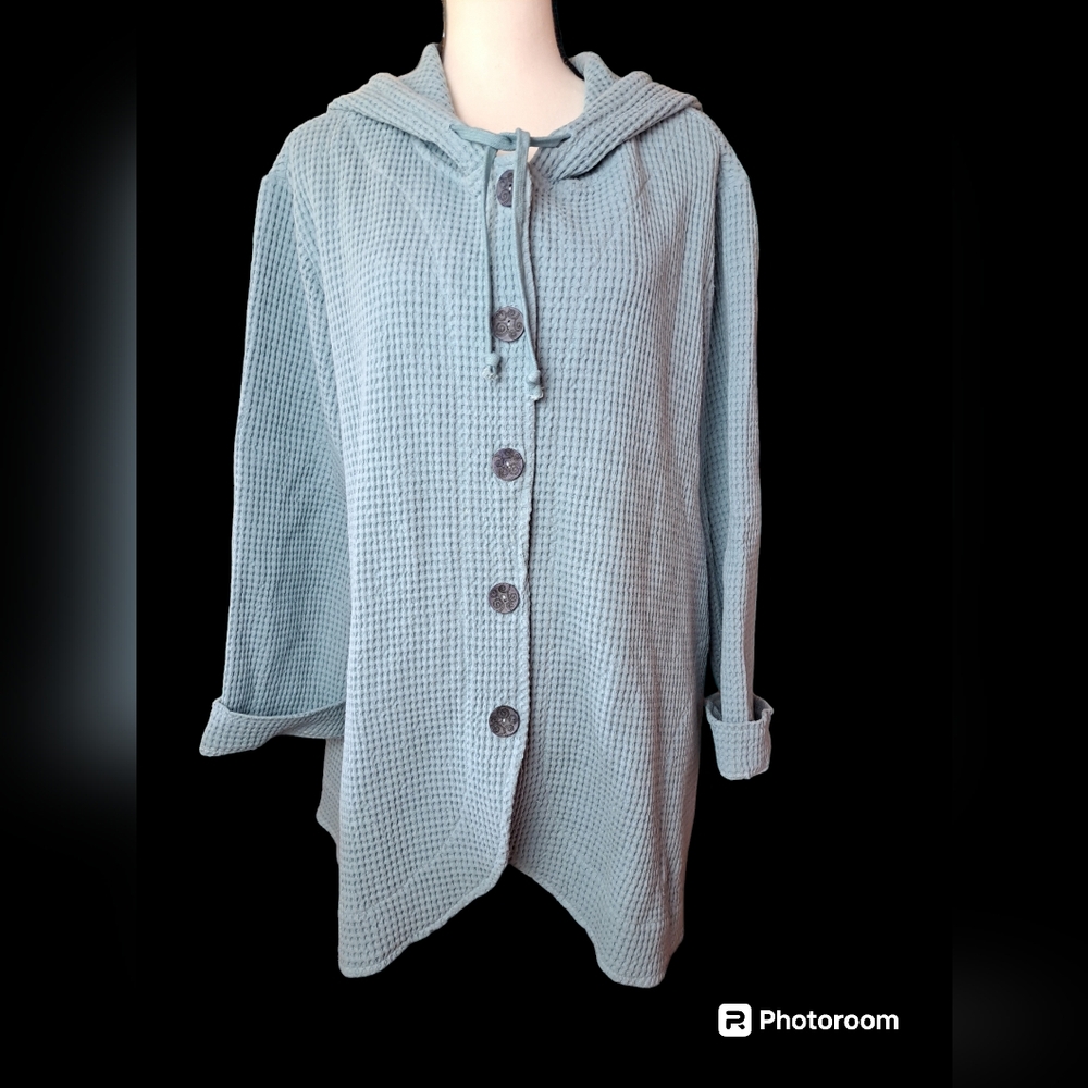 Women's Blue Hooded Cardigan